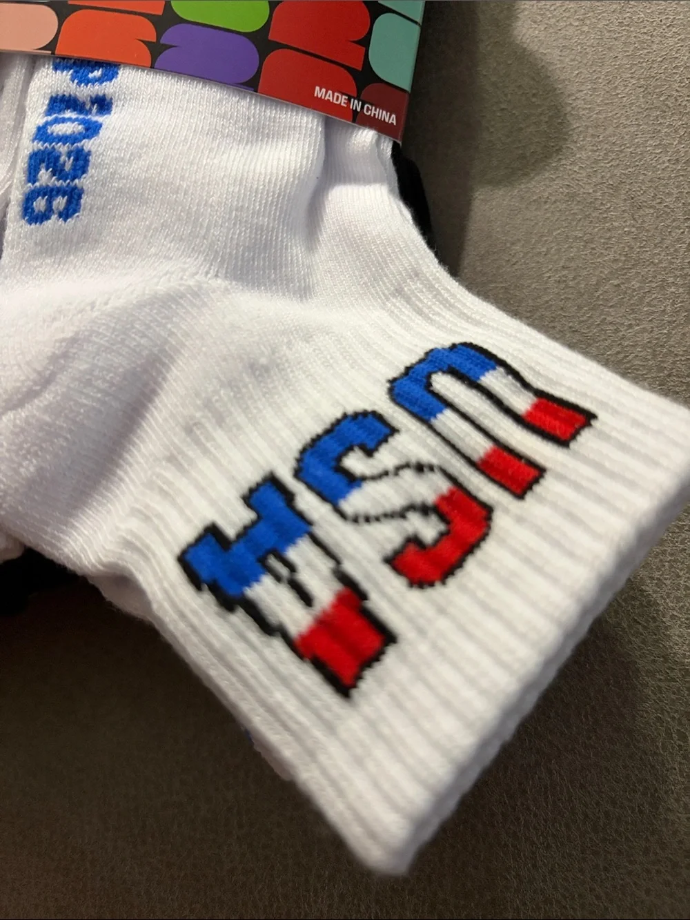 USA Flag White Crew Socks with 'USA' Lettering - Pack of 6